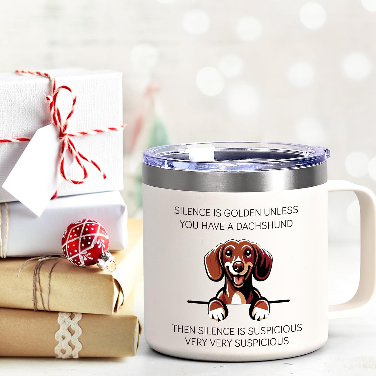 Lifecapido Dachshund Gifts for Women, Silence is Golden Unless You Have A Dachshund 14 oz Coffee Mug, Dog Lover Gifts, Dog Mom Gifts, Birthday Christmas Gifts for Dachshund Lovers, Pet Lovers, White - Image 5