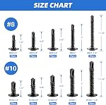 Besitu 400PCS Self Tapping Screws, 410 Stainless Steel Self Drilling Screws #8#10 Black Oxide Sheet Metal Screws, Length 1/2" to 1-1/4'', Truss Head Wood Screws Assortment for Metal, Plastic and RV