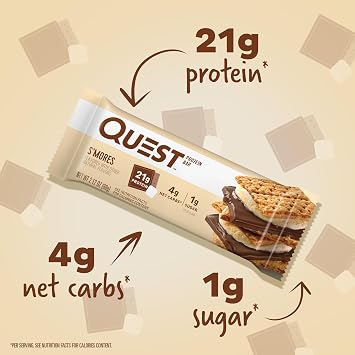 Quest Nutrition Lemon Cake Protein Bars, High Protein, Low Carb, Gluten Free, Keto Friendly, 12 Count (Pack of 1) & S'mores Protein Bar, High Protein, Low Carb, Gluten Free, Keto Friendly, 12 Count