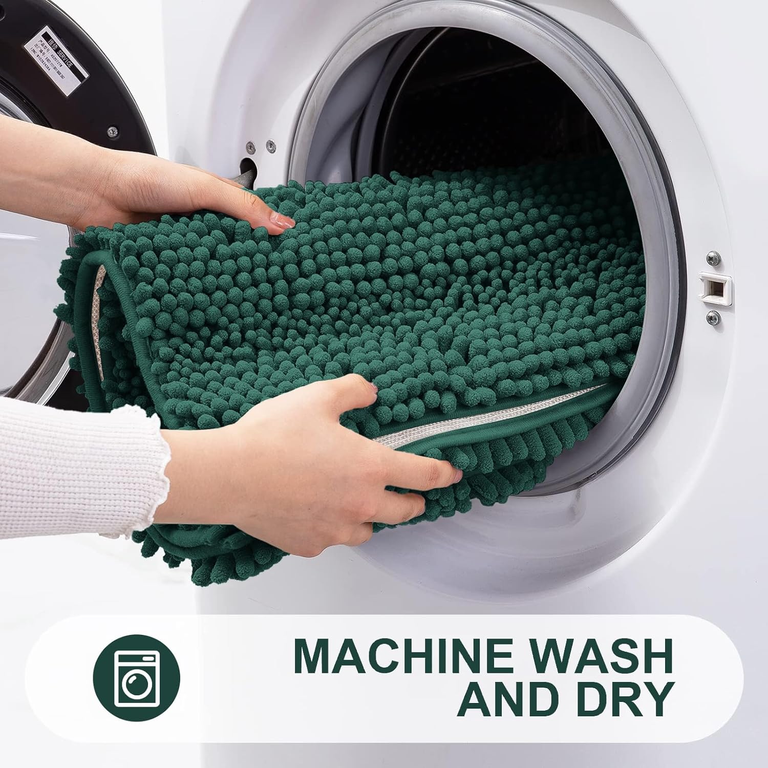 Grandaily Chenille Striped Bathroom Rugs 30x20, Extra Thick and Absorbent Bath Mats, Non-Slip Soft Plush Shaggy Shower Carpet, Machine Wash Dry, Bath Rug for Bathroom, (Medium, Blackish Green) - Image 6