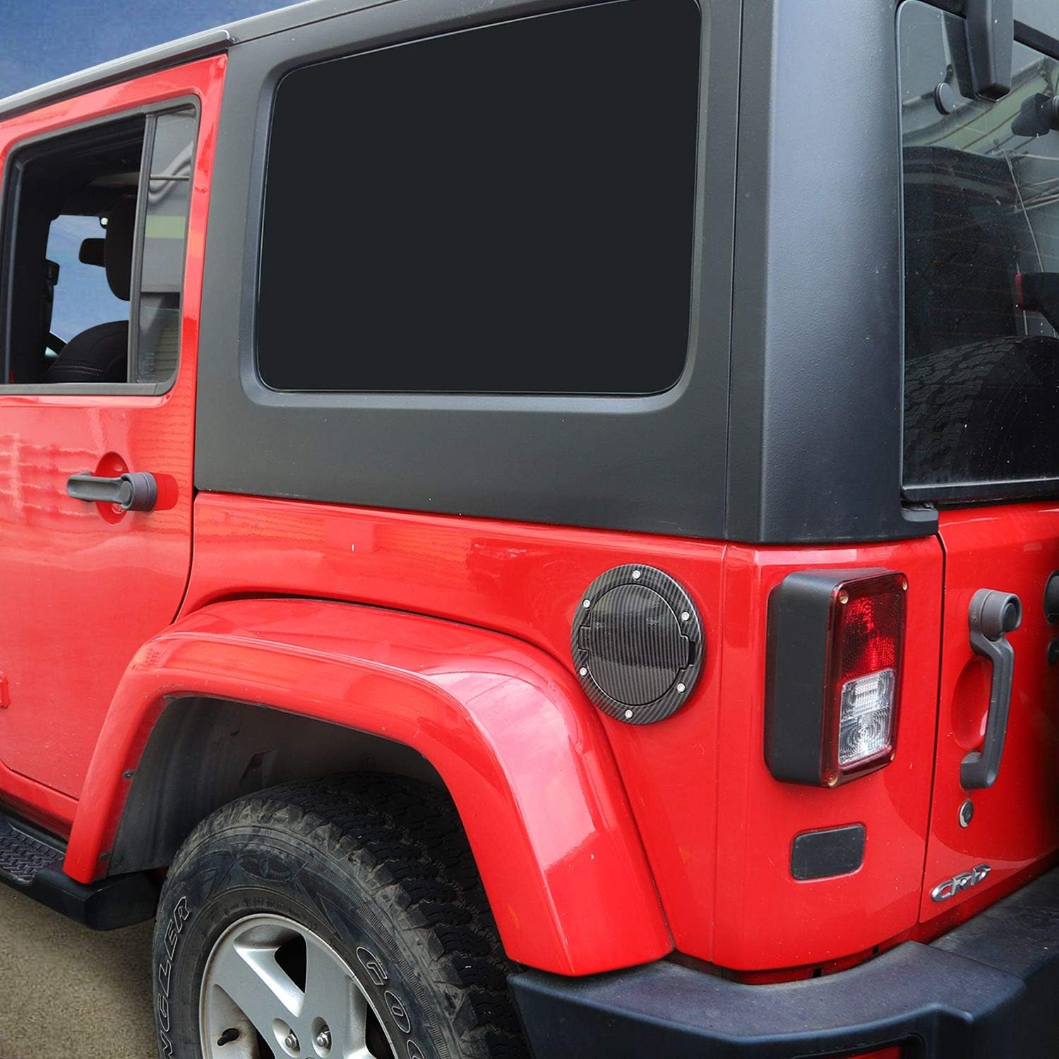 JeCar Fuel Door Cover Aluminum Alloy Gas Cap Cover Exterior Accessories for 2007-2018 Jeep Wrangler JK & Unlimited, Carbon Fiber Texture