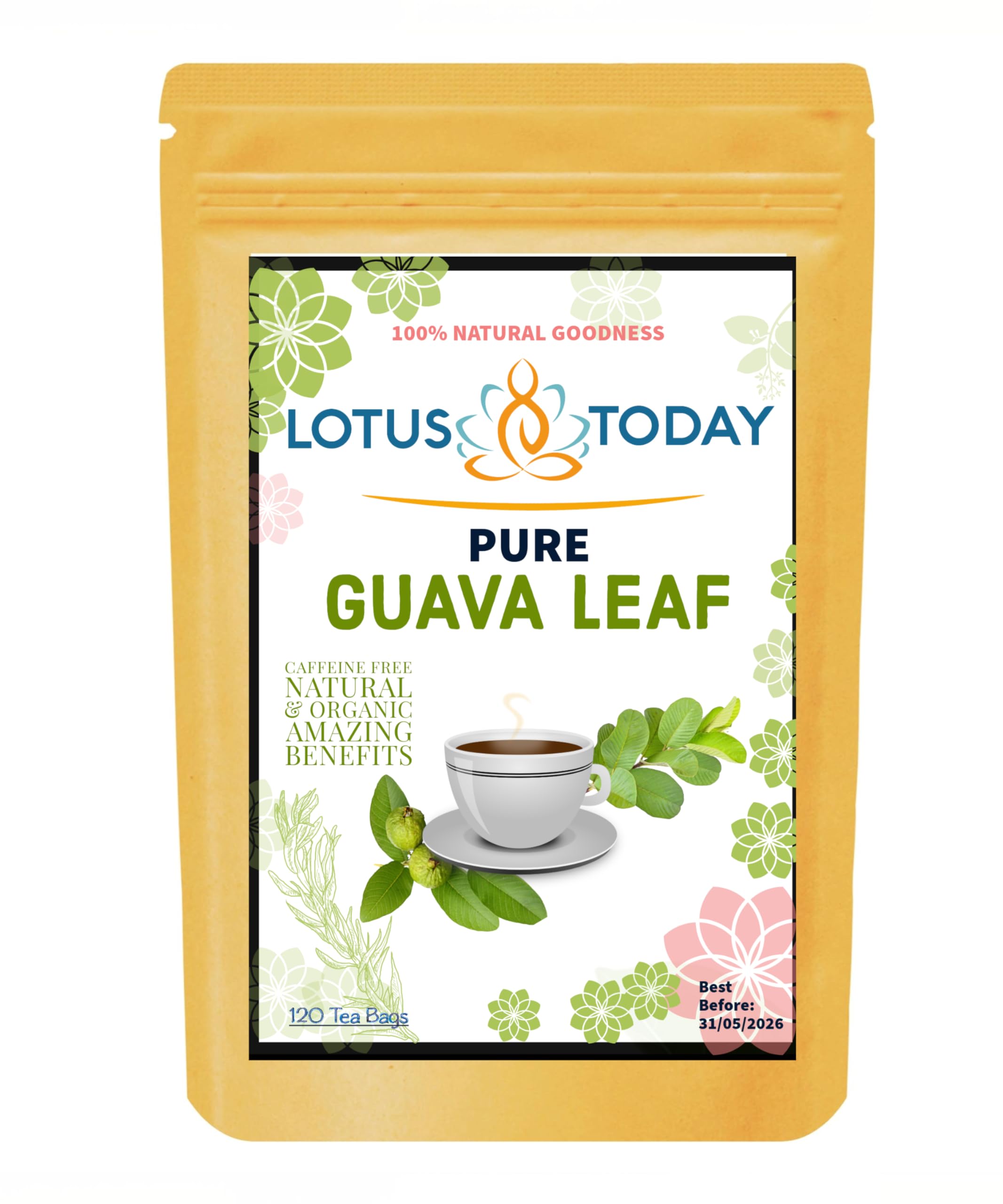 lotustoday Premium Guava Leaf 120 Tea Bags 100% Pure Guava Leaves Natural wellness