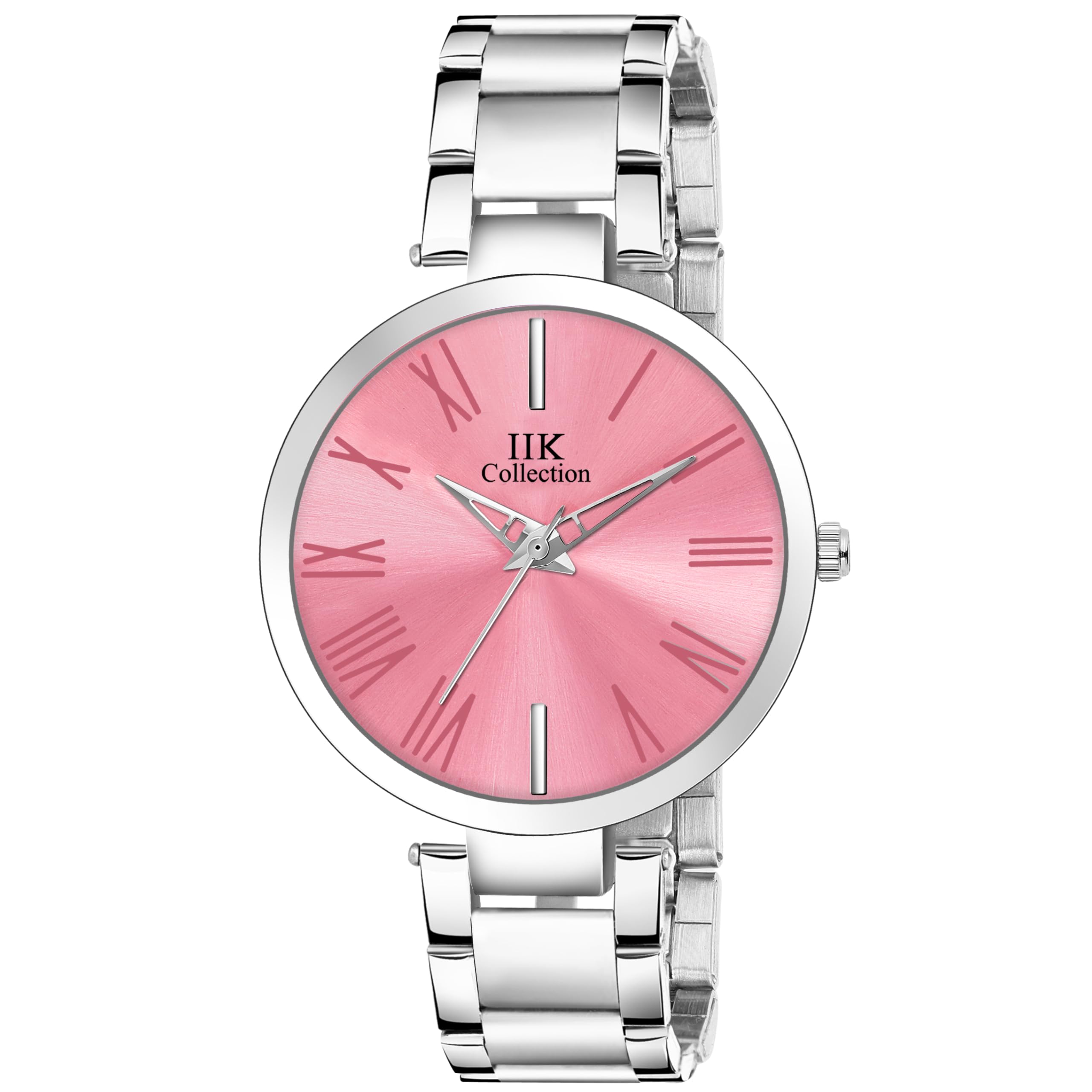 IIK COLLECTION Watches for Women Round Studded Dial | Quartz Movemnet |Long Battery Life|Stainless Steel Bracelet Chain Strap|Double Lock Clasp Safety Watches for Girls