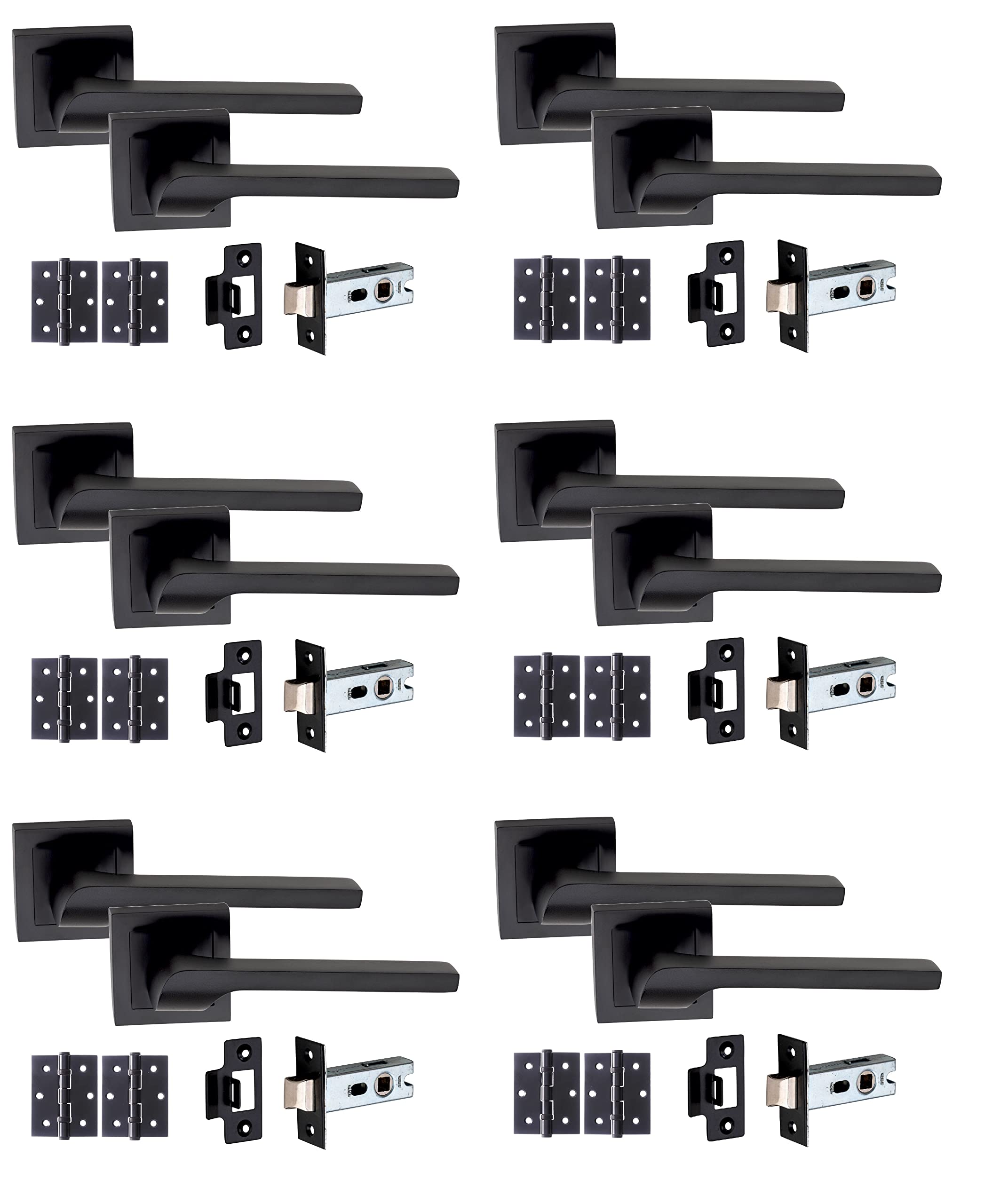 Golden Grace Sigma Door Handle Set - Matt Black - 6 Pack - 64mm Latches