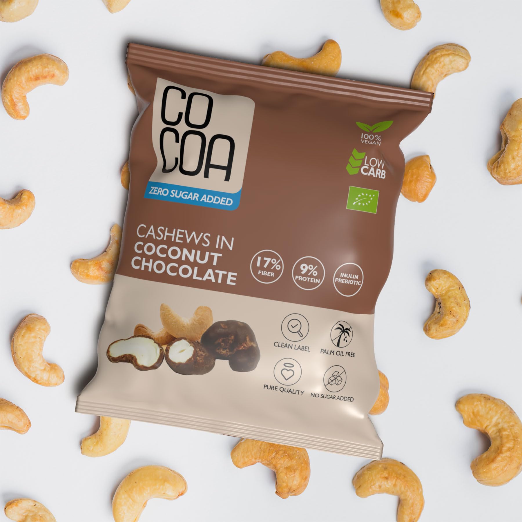CO COA Noix de Cajou au Chocolat Sans Sucre à la Noix de Coco BIO BOX 7 X 70g - Bonbons Sans Sucre, Adapté Vegan, Sans OGM, Sans Huile de Palme, Enrichi en Magnésium et Zinc, Sans Lactose