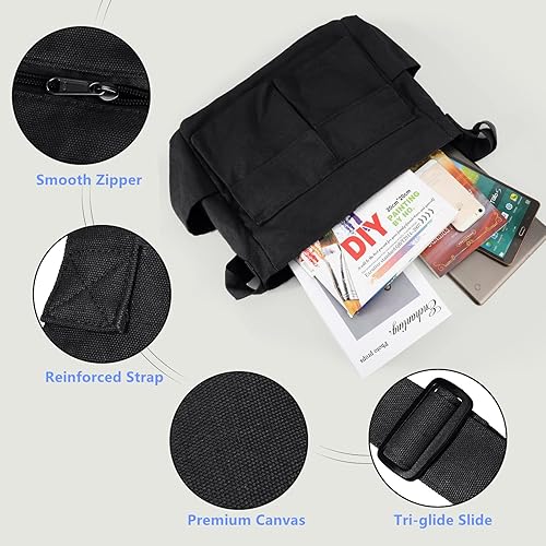 Miniatura 7 de Bolso bandolera de lona grande con múltiples bolsillos, bolso bandolera vintage escolar para mujeres y hombres