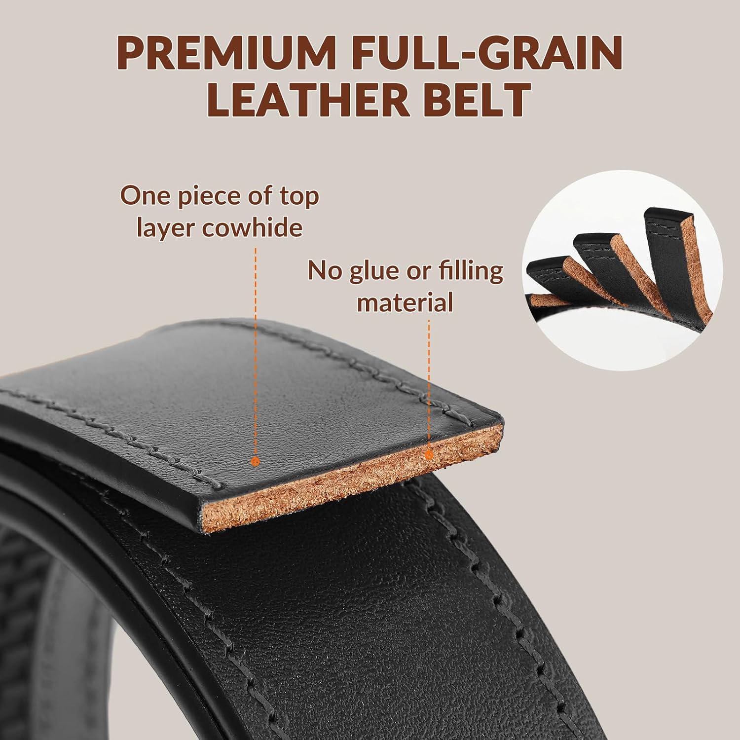 Mens Ratchet Belt, Full Grain Leather with 1 3/8" Dress Belts For Gifts