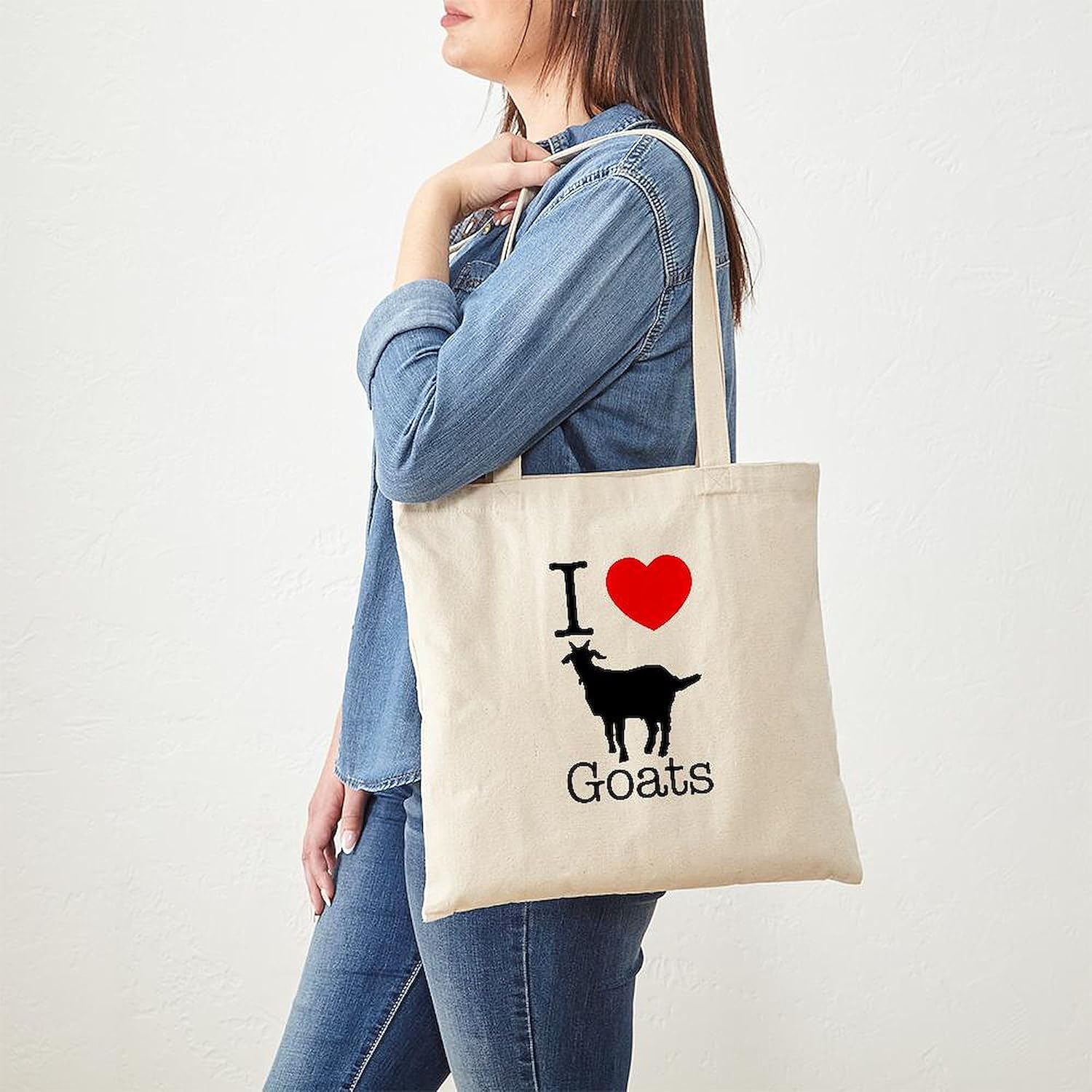 CafePress I Heart Goats Tote Bag Reusable Natural Beige Canvas Shopping Bag