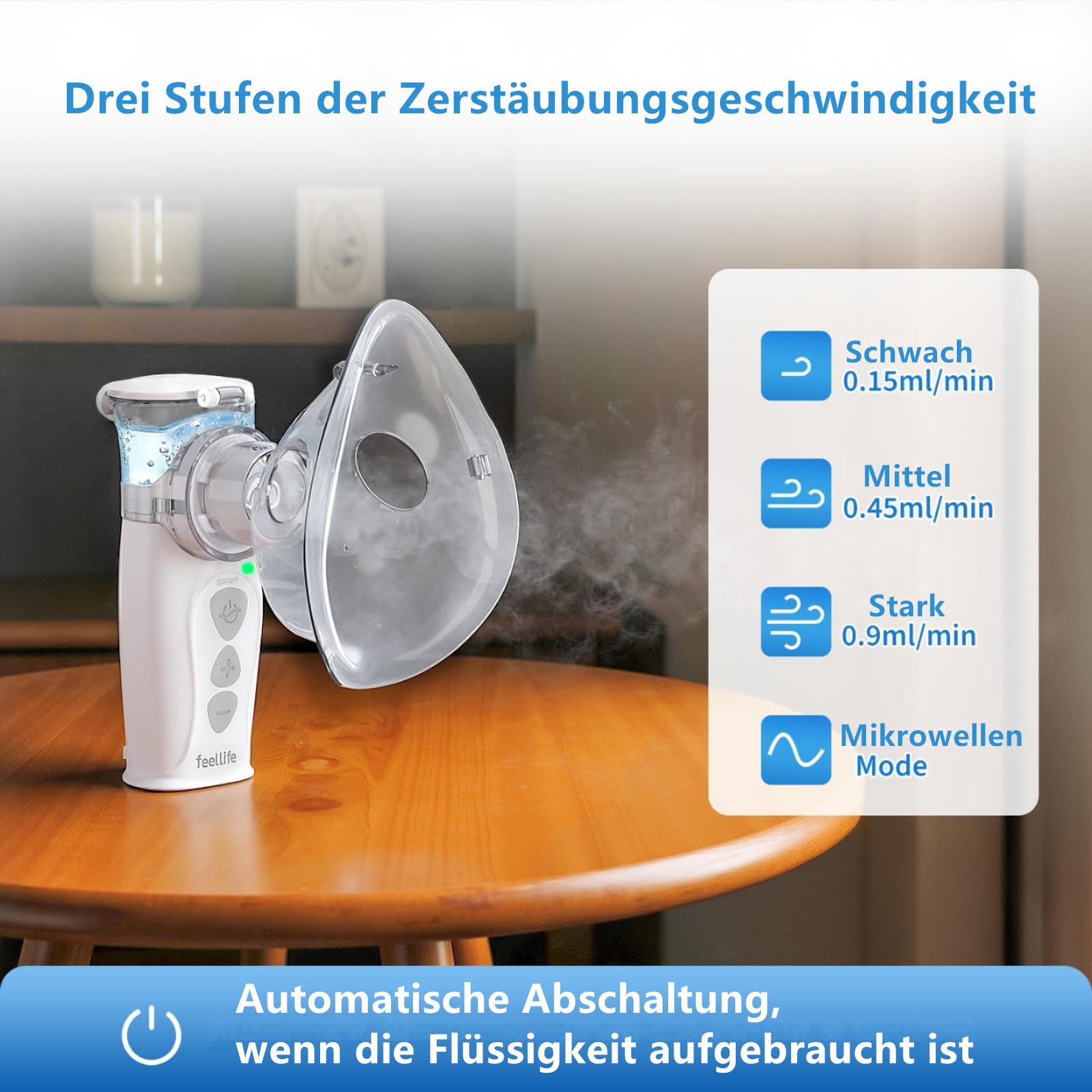 FEELLIFE Inhalationsgerät Tragbar, Leise Inhaliergeräte für Erwachsene Kinder, Aufladbarer Baby Inhalator, 3µm Partikelgröße Einstellbarer Sprühnebel Vernebler Inhaliergerät (Weiß)