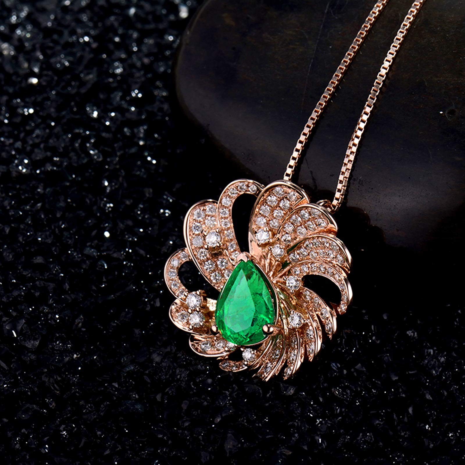 Collar para Mujer, Flor con Esmeralda creada por Muchacho de 1,5 Quilates, Oro de 18 Quilates/Plata de Ley 925, Collares con Colgante para niñas, Regalo para el día de la Madre/día de San Valentín,
