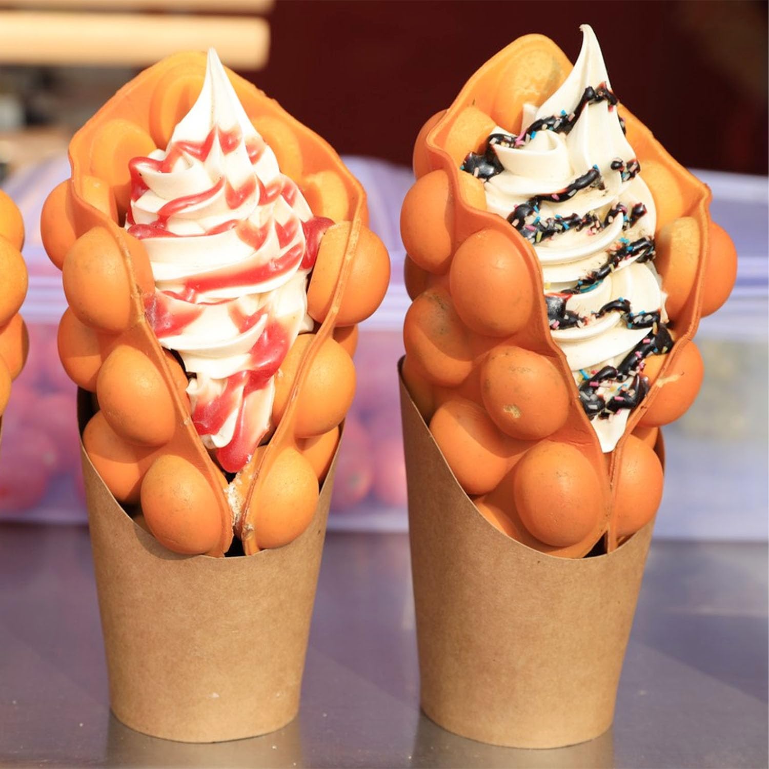 50 Stück Bubble Waffeln Tüten 14 Oz – Kraftpapier Mit PE-Beschichtung, öl- & Wasserfest, Für Pommes & Snacks