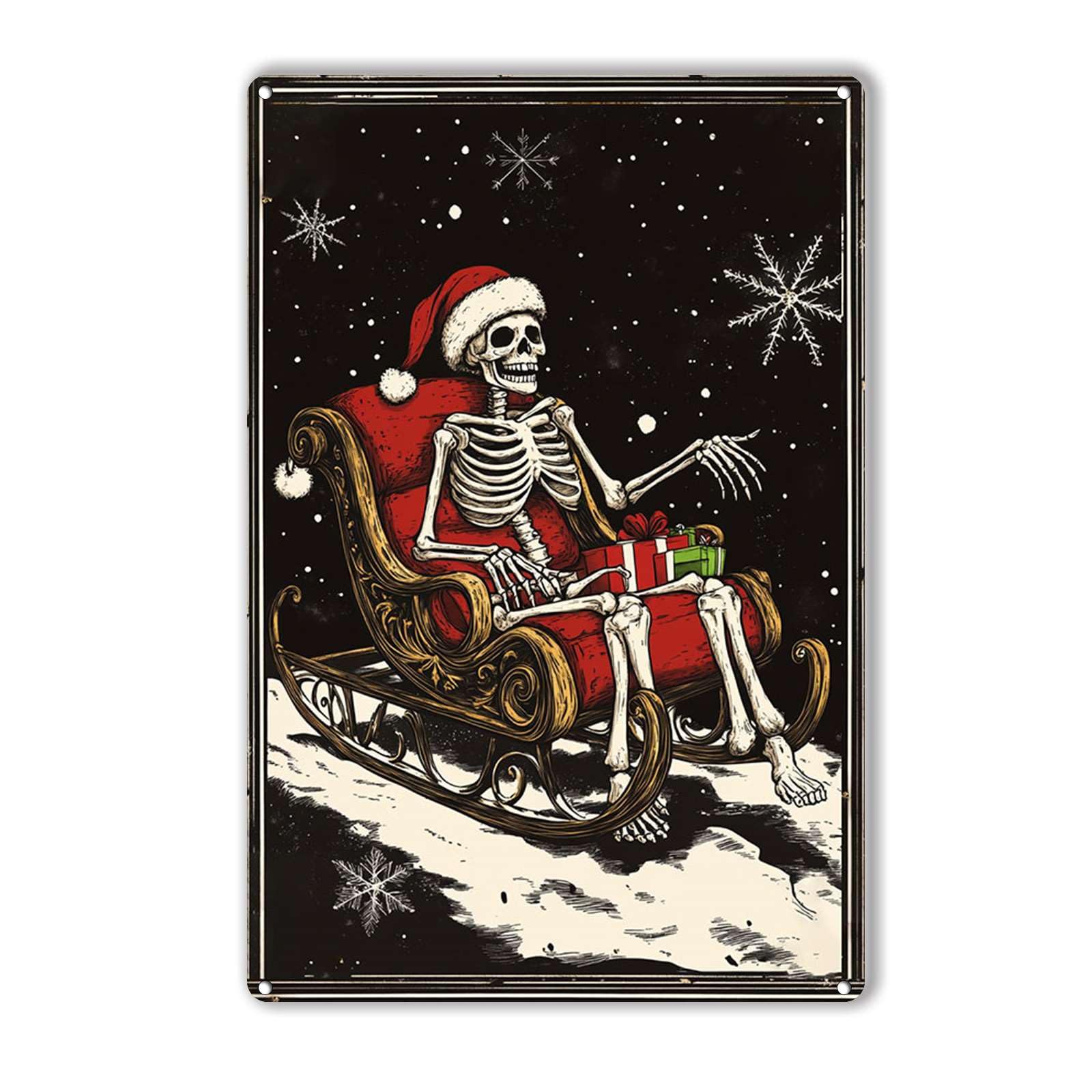 Anceky Funny Tin Signs Christmas Sleigh Skeleton Metal Sign Vintage Wall Decor For Kitchen Home Window Outdoor Backyard 12×8 Inch