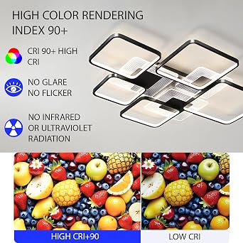 Dimmable LED Ceiling lamp Large Living Room Ceiling Lighting Modern Creative Recessed Ceiling Light Bedroom with Remote Control Ceiling Lights Dining Room Kitchen Office Lamp (Black, 5 Heads) [Energy Class A++]