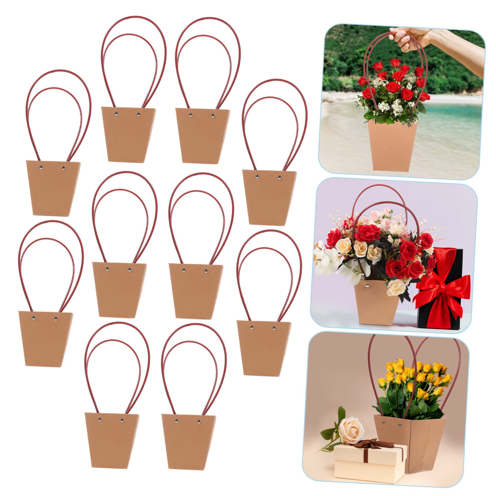 UTHCLO 10piezas Bolsa de Papel Kraft Gruesa para Dulces Bolsa Práctica para Flores Portátil Suministros para Flores para Envolver Regalos para Fiestas