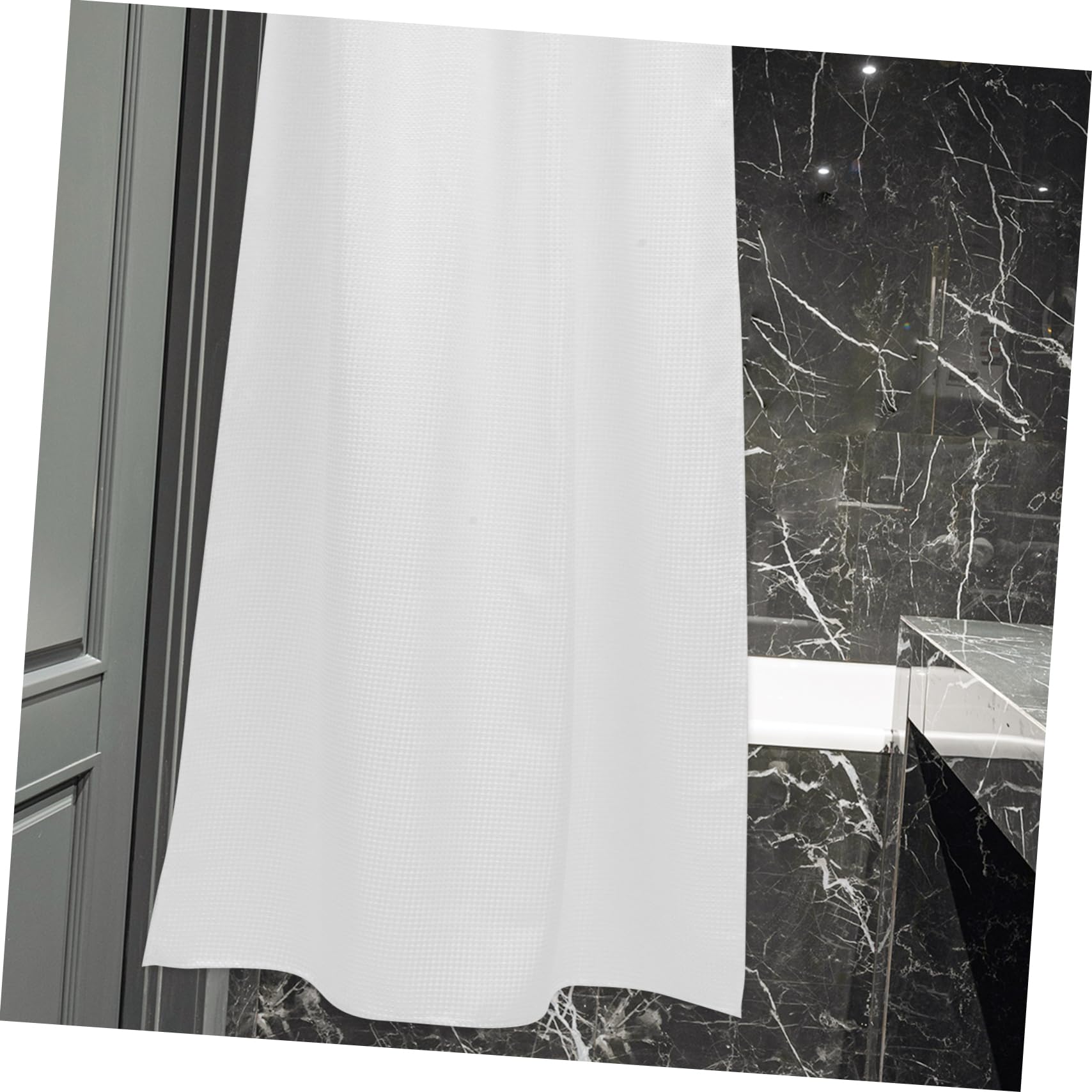 Tenda da Doccia in Poliestere Bianco con Ganci, Bagno | Tinta Unita, Texture Fine e Leggera, Installazione Semplice, per Bagno e Club Atletico