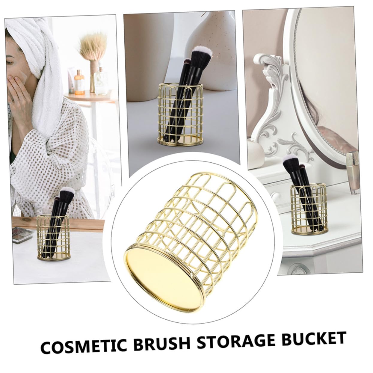 Angoily 6 Pièces Porte Stylos Métallique Filaire Doré Pot Cylindrique pour Pinceaux Maquillage et Papeterie Organiseur Bureau pour Crayons et Accessoires