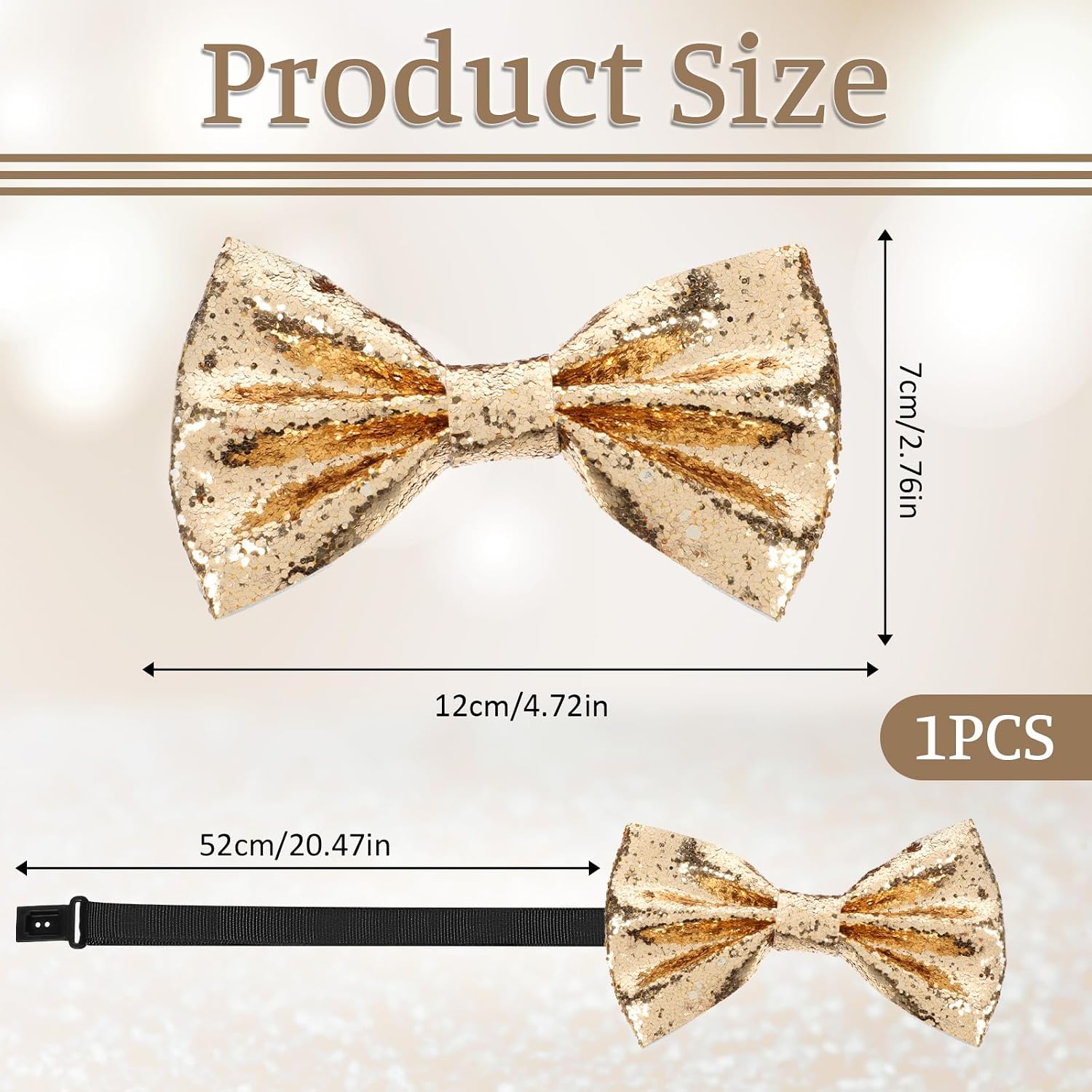 Sequin Bow Tie, Gold Bowtie for Men Bow Ties for Boys Adjustable for Wedding Banquet Party