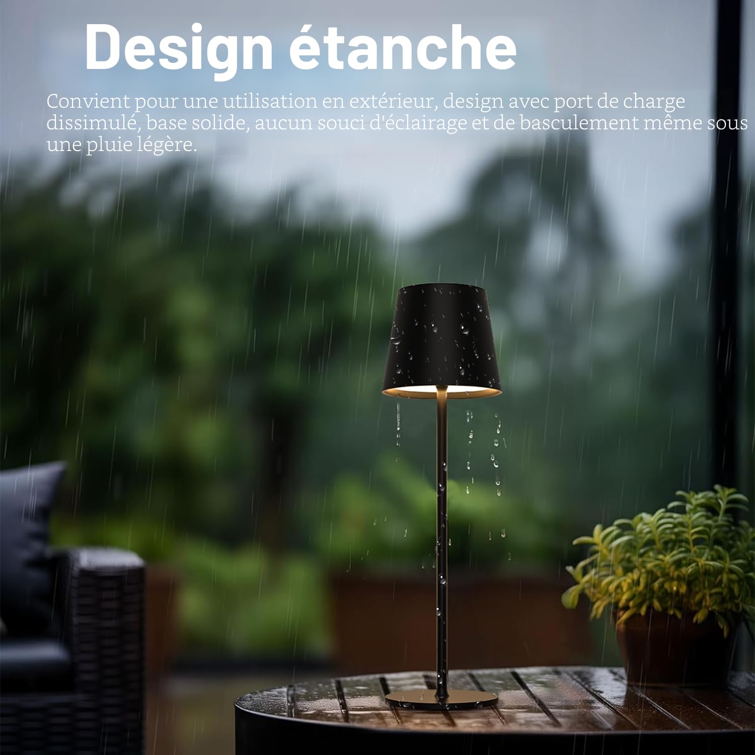 Lampe de Table à Batterie LED Dimmable, Lampe de Table Sans Fil Tactile avec USB-C, Lampe de Bureau à Batterie Rechargeable LED en Métal pour Extérieur et Intérieur, Aluminium, IP44, 5600mah, 5W, Noir