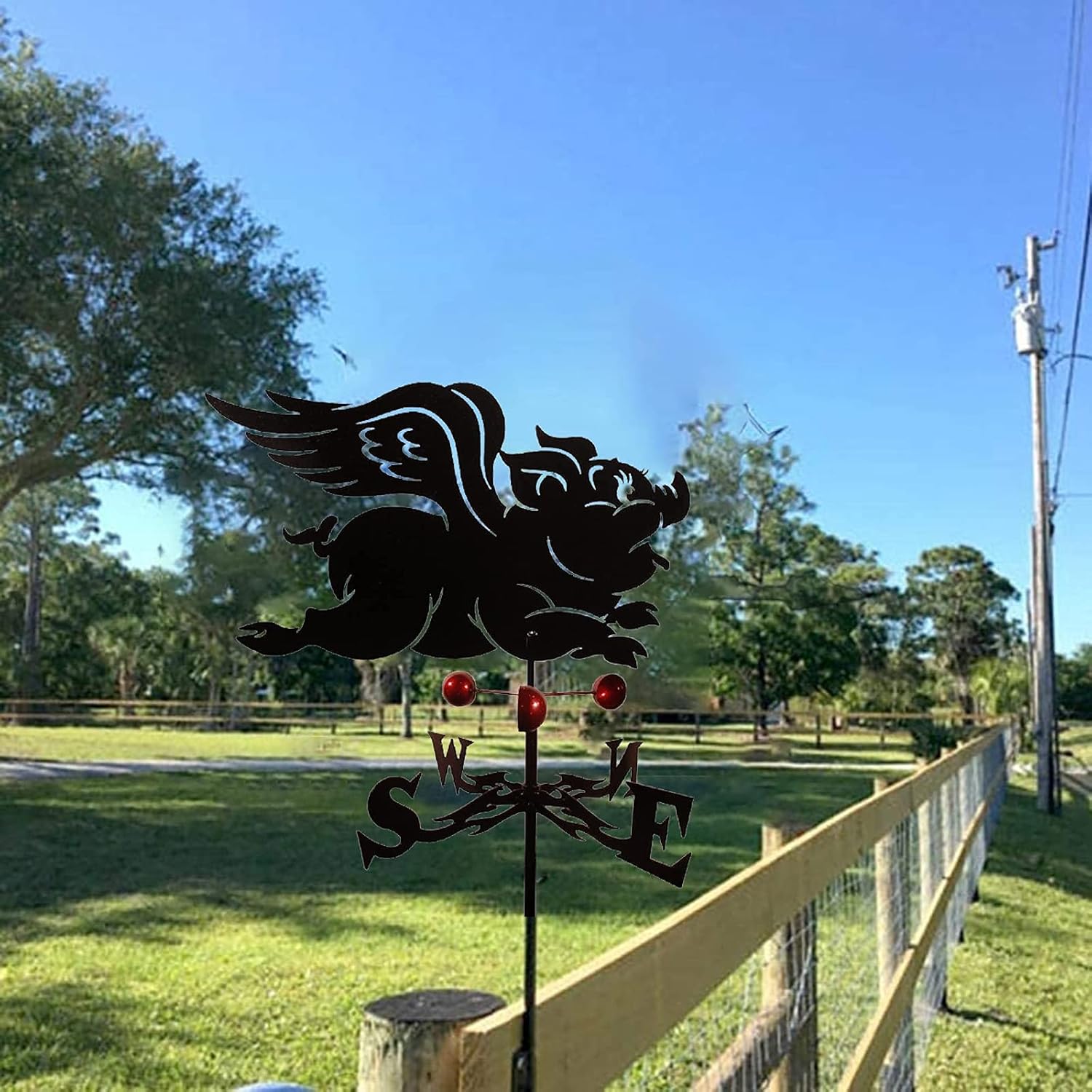 Weather Vane Weathervane Stainless Steel Metal Weather Vane Flying Pig Retro Farm Scene Garden Stake Weathervane,Decorative Weather Vane for House,Garage,Cupola,Barn or Pav(Color:B) (B)