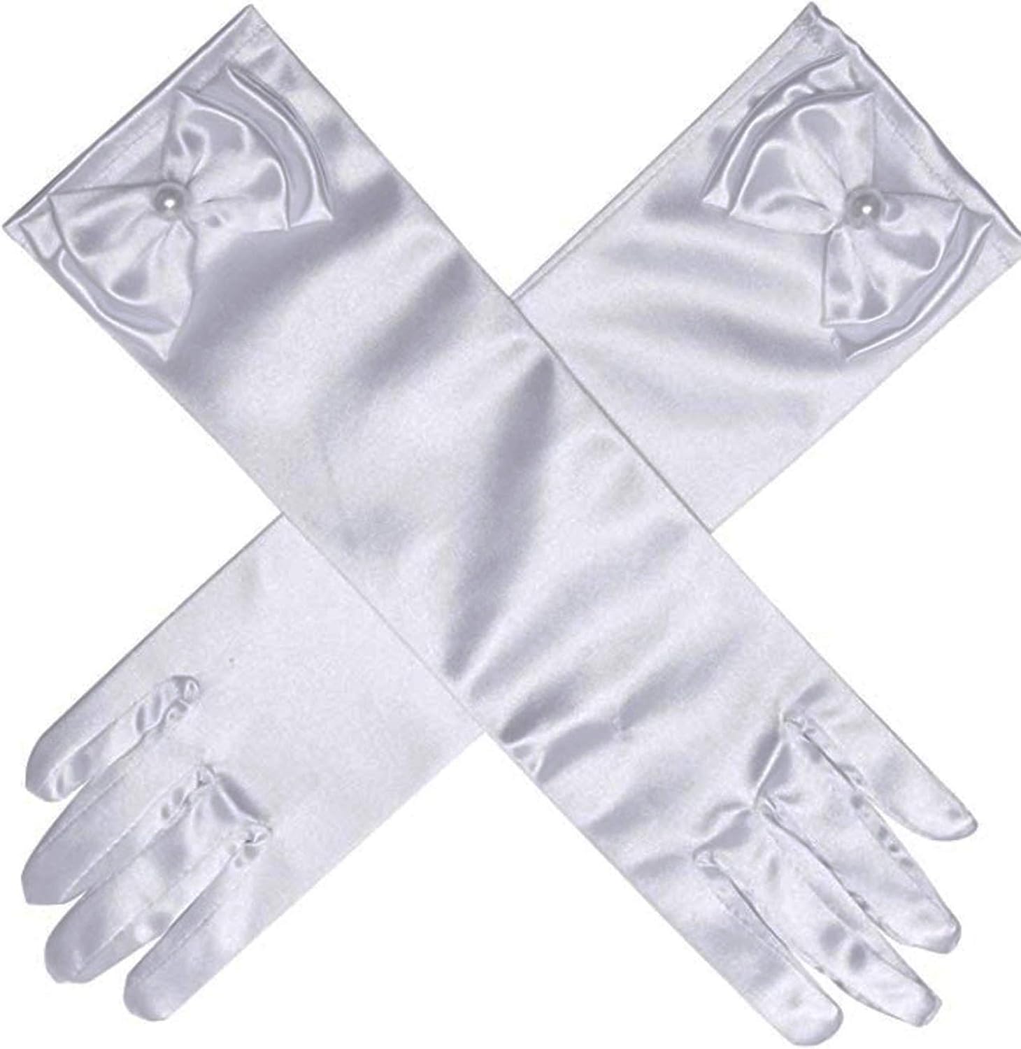 Aslana 11.5" Long Satin Gloves Bowknot for 4-9 yrs Girls Kids Flower Girls Princess Cosplay : Clothing, Shoes & Jewelry