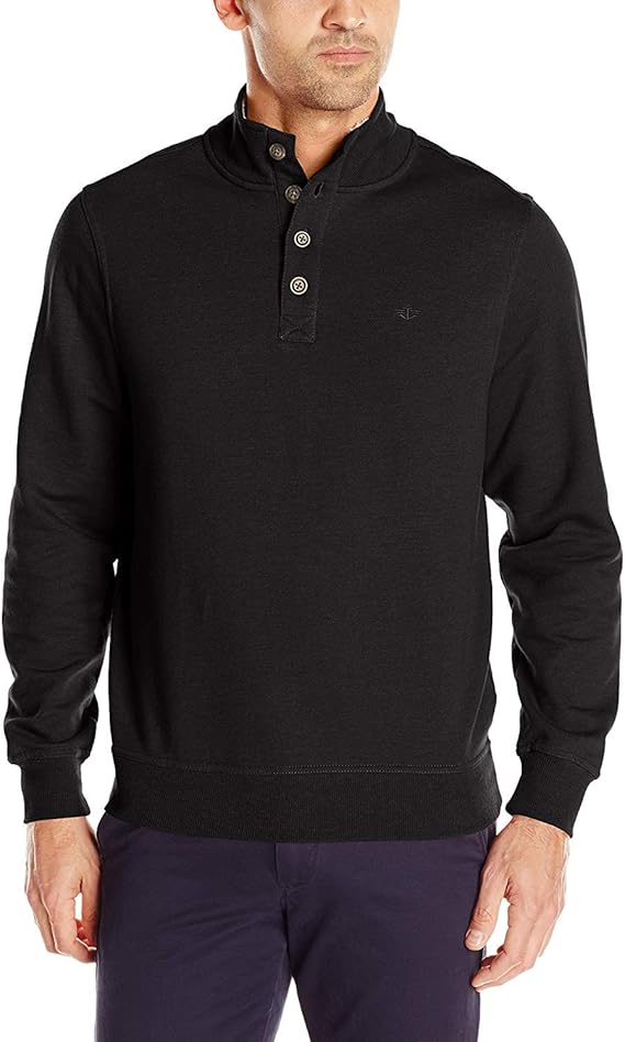 Dockers Men's Button Mock Soft Acrylic Sweater, Midnight Black, XX