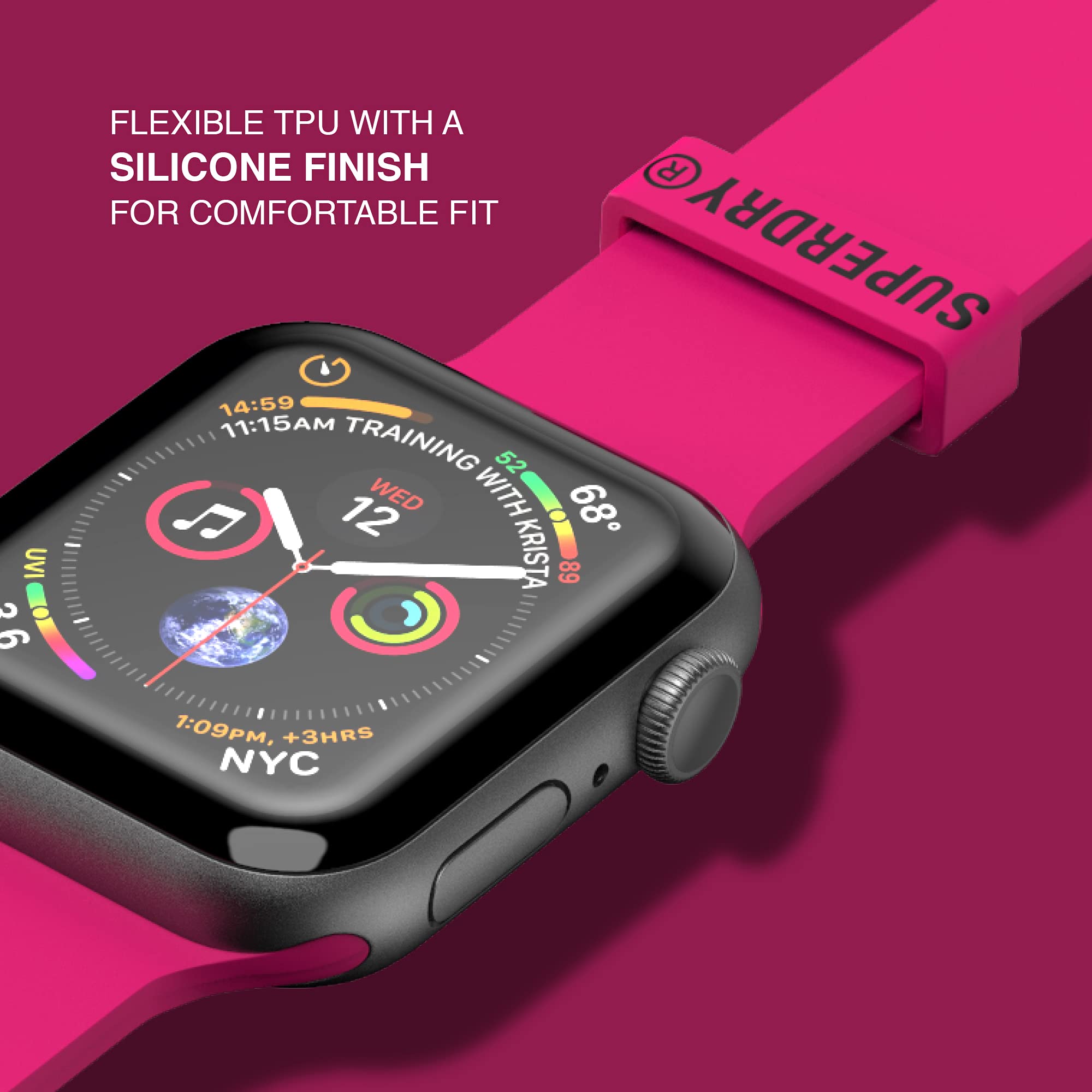 Superdry Pasek do zegarka kompatybilny z Apple Watch, nylonowy pasek z tkaniny, wygodny, elastyczny, idealny do uprawiania sportu, fitnessu, biegania, 42/44 mm, różowy