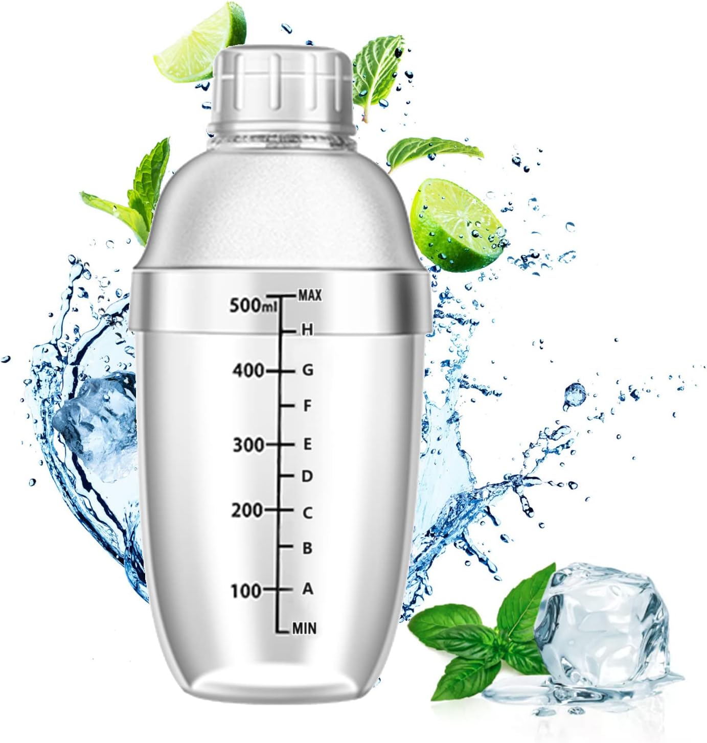 1PC 500ml/17oz Plastic Cocktail Shaker with Scale and