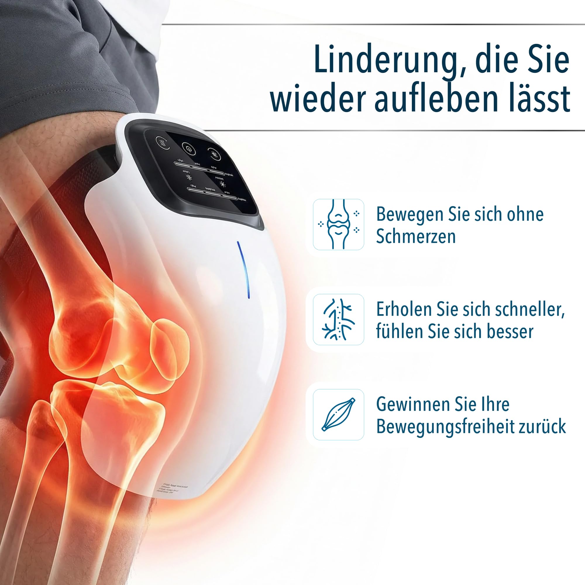 FORTHiQ Knie Massagegerät mit Infrarot für Knieschmerzen, Arthrose, Gelenkschmerzen und Massage, Mit Vibration und Tiefen-Wärme