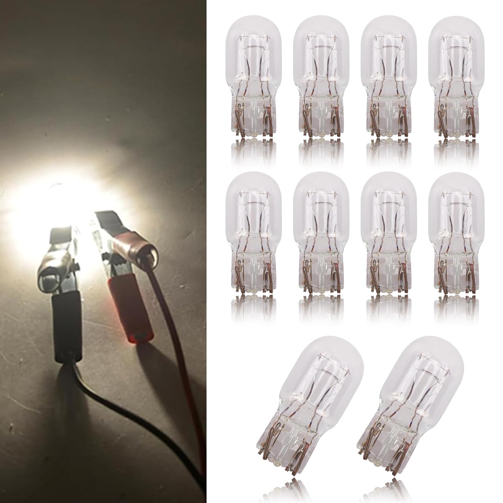 pinflaw 10 PCS Automotive T20 Brake Bulb, 1891/7443 12V 21/5W Quartz Glass Shockproof Anti-UV Dual-filament Mini Halogen Bulb, 360 Degree Lighting Replacement, Suitable for Most Cars (White)