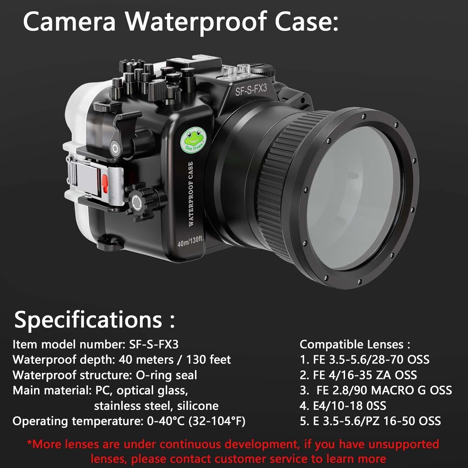 Seafrogs Underwater Housing for Sony Alpha FX3 I FX30+ WA005F 6 inch Dome Port Kit [40M/130FT] Waterproof Case Scuba Diving Housing for Sony ILME FX3 I FX30 +16-35mm F2.8, 24-105mm F4 G