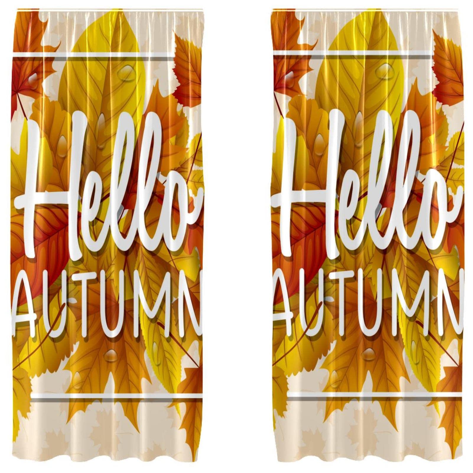 Juego de 2 paneles de cortinas decorativas de otoño con hojas amarillas, 55x84 pulgadas