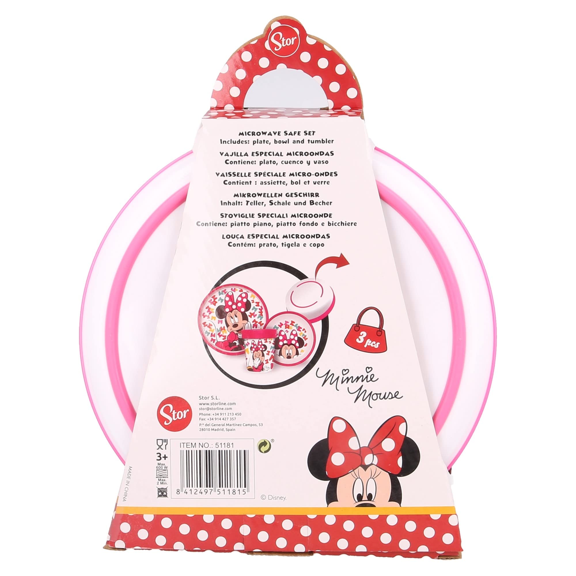 Lot De 3 Pièces Antidérapantes Minnie So Edgy – Assiette, Bol Et Tasse 260 Ml – Design Bicolore Avec Arcs
