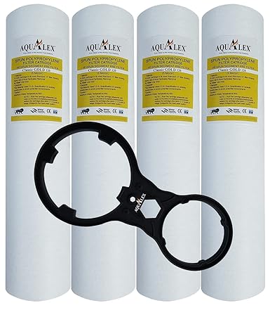 Aqualex, Pokar RO, PP Spun Pre filter, 5 micron, 10 inch, Superier Quality, 4pcs Set + 1pc Spanner, Suitable for Water RO purifier