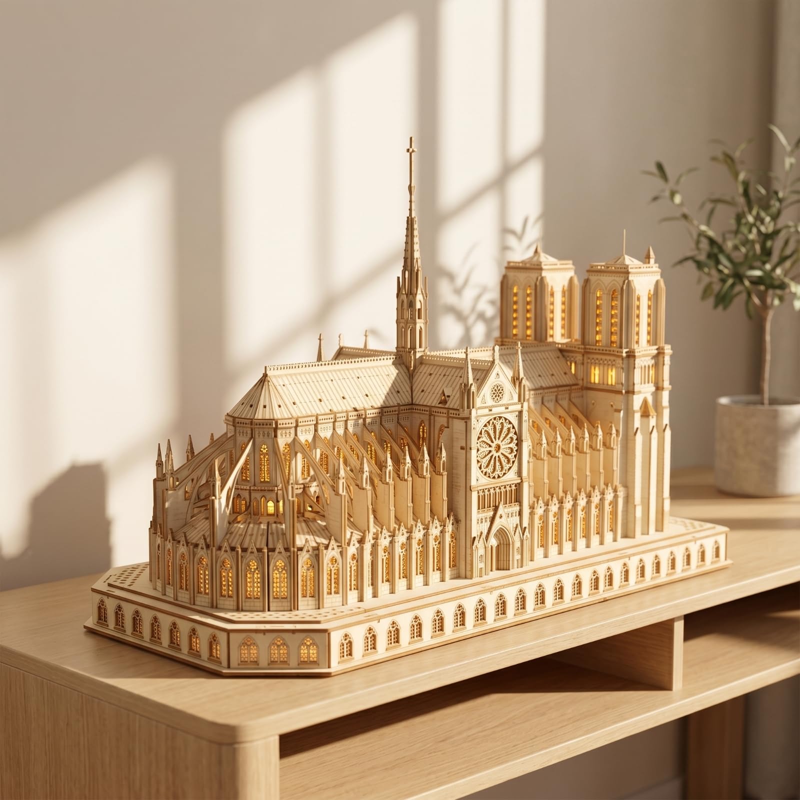 Puzzle Educativo 3D in Legno Cattedrale Gotica Modellino Architetturale Kit di Costruzione Assemblaggio Manuale Base Rettangolare Solida Materiale