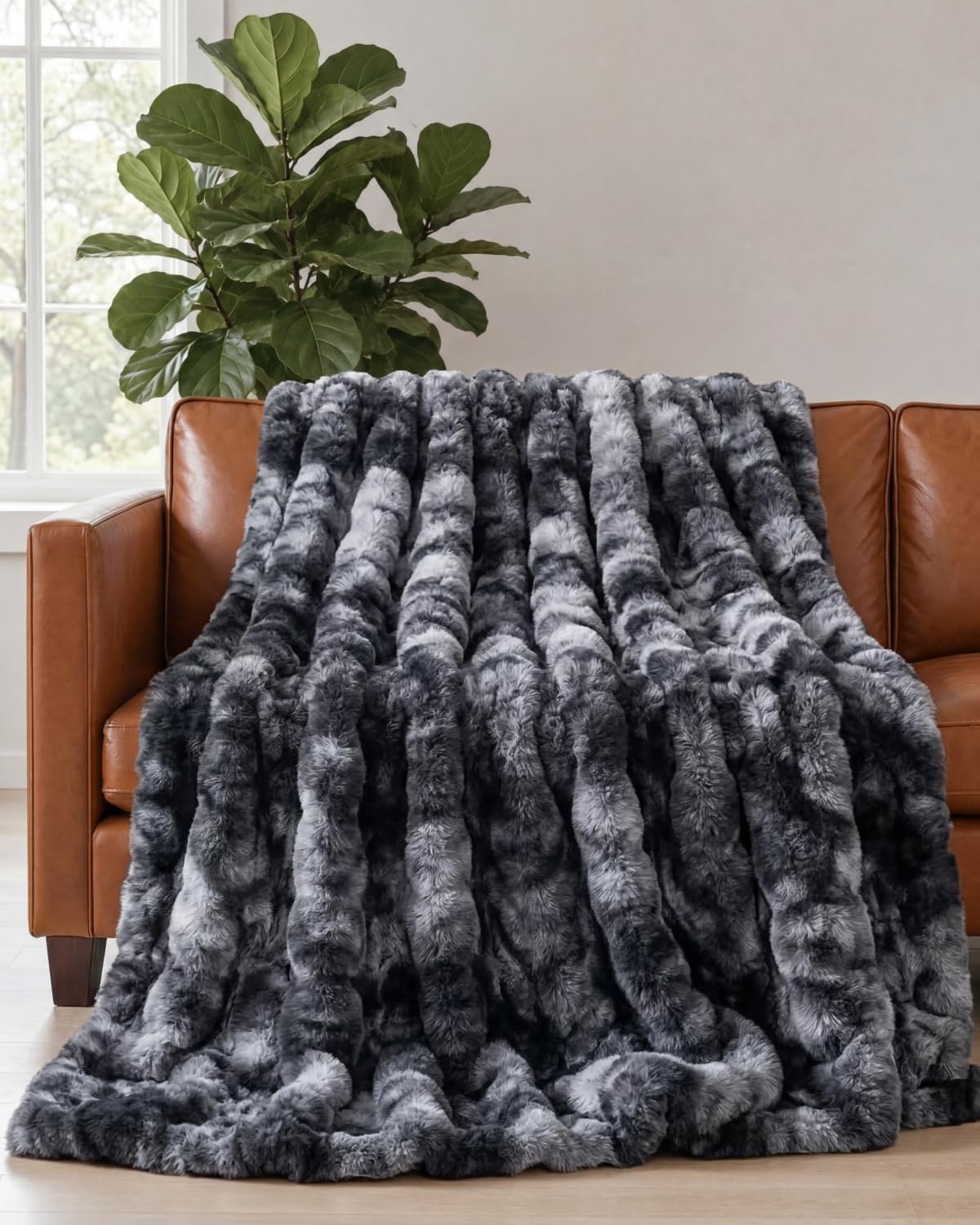 Photo 1 of Black Throw Blanket - Fluffy Throw Bubble Blanket Twin Size - Extra Thick Rabbit Faux Fur for Couch, Sofa, Chair or Bed - All Season, Ultra-Soft, Plush, Fuzzy & Cozy for Men, Women & Teens - 60" x 80"