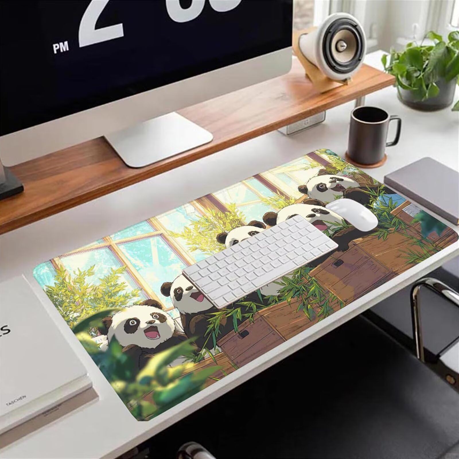 Gamingowa podkładka pod mysz 1200 x 600 x 3 mm, XXL, wodoszczelna, odporna na ścieranie, ze zszytymi krawędziami, podkładka na biurko, poprawia prędkość i precyzję, pod laptopa, komputera, wzór pandy
