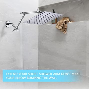 PDPBath Shower Extension Arm, 16 Upgrade Solid Brass Shower Head Shower Head Extender, Adjustable Height Extended with G1/2 Universal Connection for Rain & Handheld Shower Head - Chrome