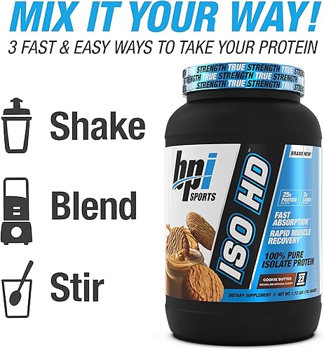 Miniatura 5 de BPI Sports ISO HD - Aislamiento de proteínas 100% puras, mantequilla de galletas, 1.7 libras