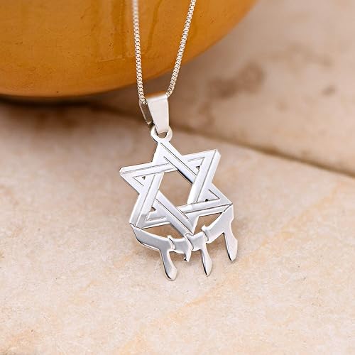 Miniatura 4 de Israel Blessing Collar personalizado con nombre hebreo con estrella de David en metales preciosos como regalo para mujeres-Judaica joyería colgante