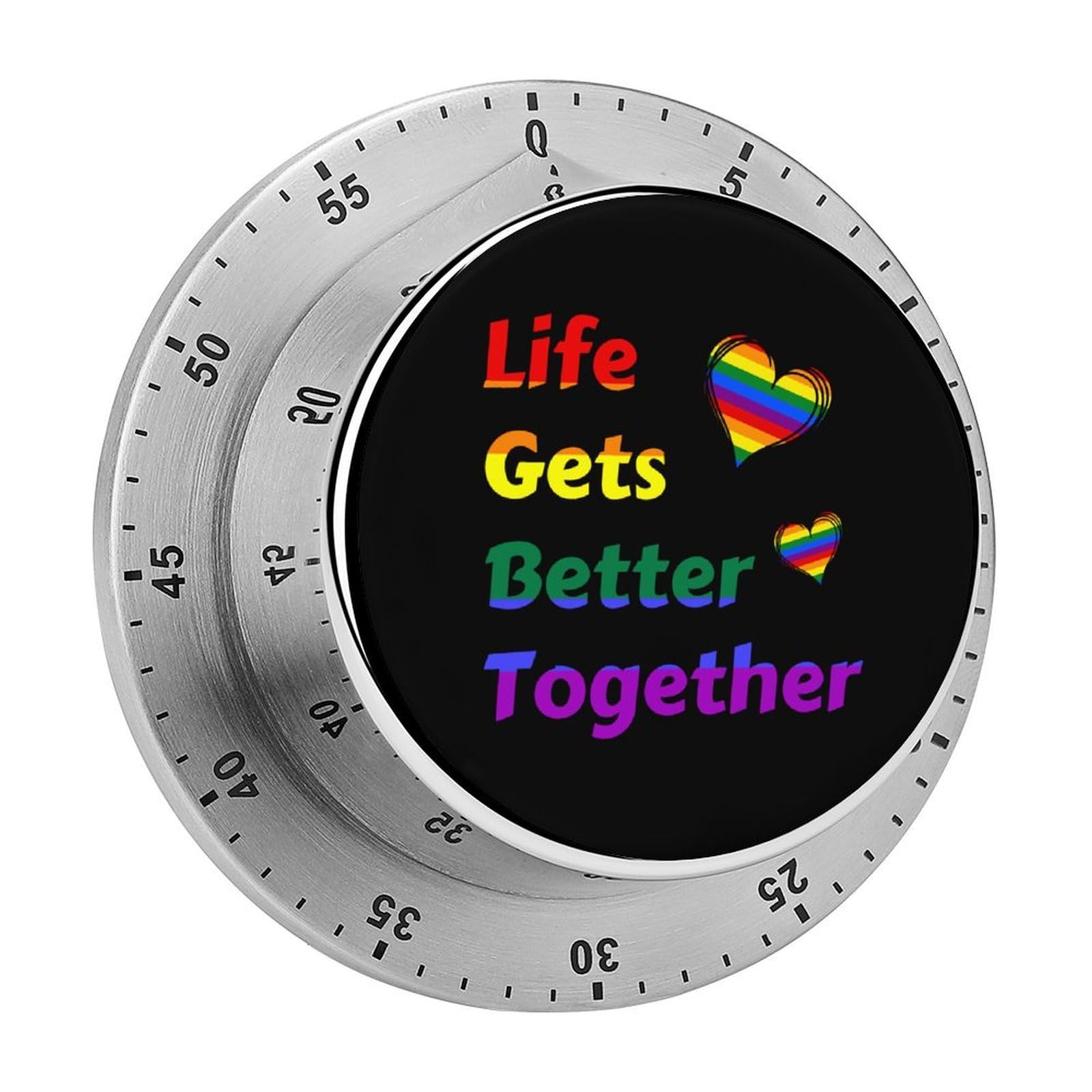 LGBT Life Gets Better Together Mechanical Timer with Alarm for Kitchen Cooking Productivity Stainless Steel Timers