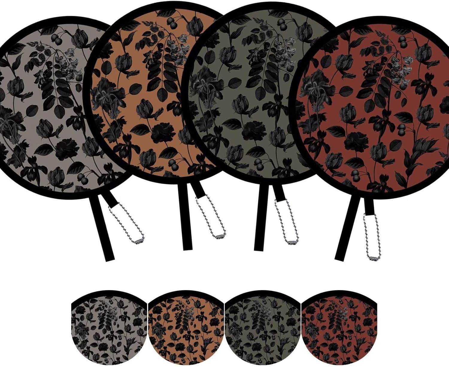 4 Pack Chic Black Botanical Foldable Hand Fans, Versatile Round Handheld Fans for Travel, Events, Indoor and Outdoor (Chic Black) 4 Pack Chic Black Botanical Foldable Hand Fans, Versatile Round Handheld Fans for Travel, Events, Indoor and Outdoor (Chic Black)