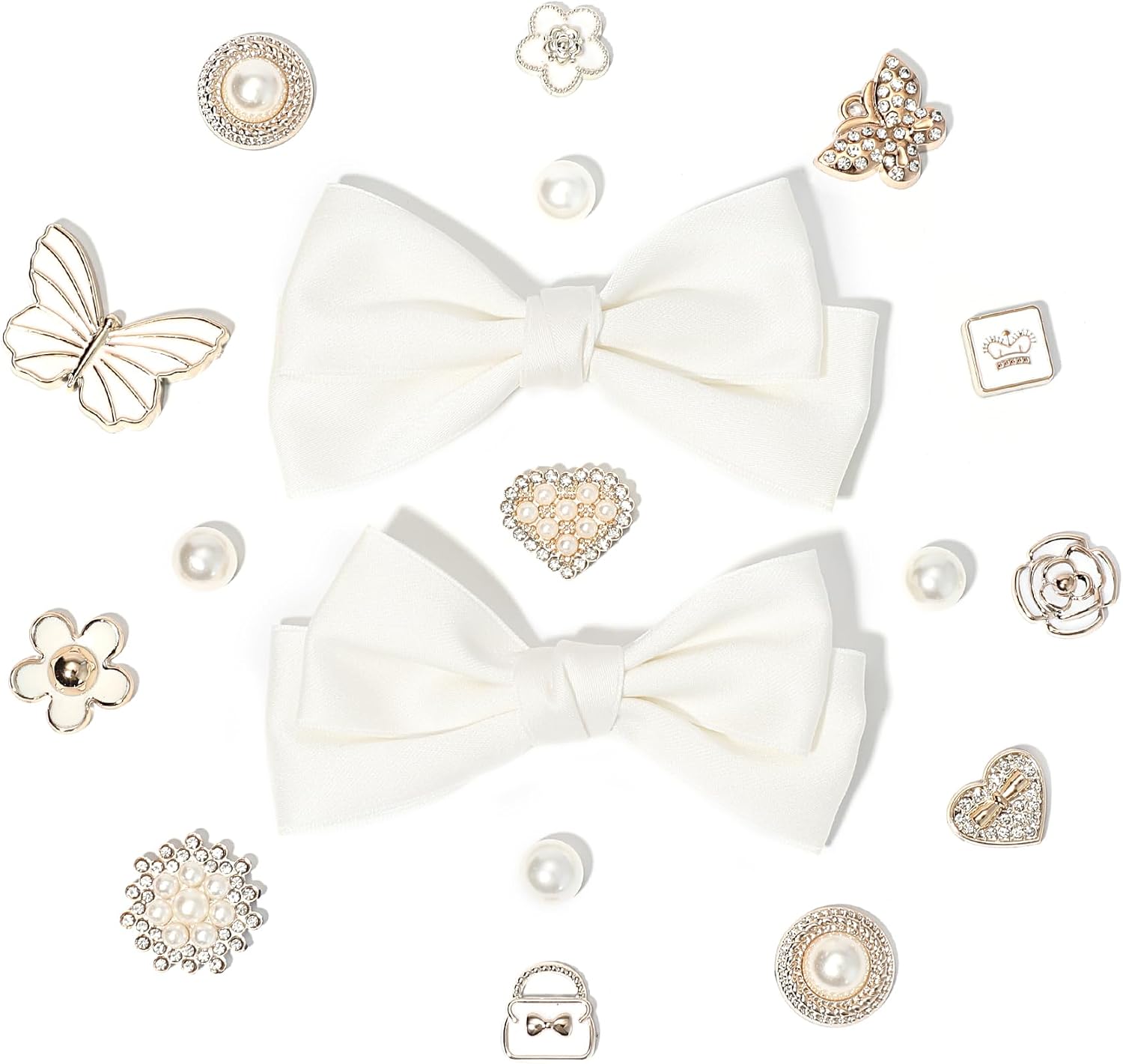Ziigole 18Pcs Bow Shoe Charms for Women, Bling Rhinestones Shoe Charms Accessories, DIY Shoe Decoration Charms for Summer Sandals Party Favor
