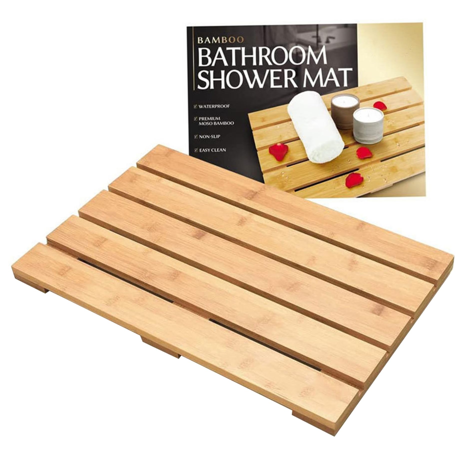 Alfombra de baño de bambú, Alfombra de Ducha de bambú Natural Antideslizante de 19, 7 x 13, baño Impermeable con Orificios de Drenaje, Ducha Interior y Exterior para SPA, Sauna, Piscina