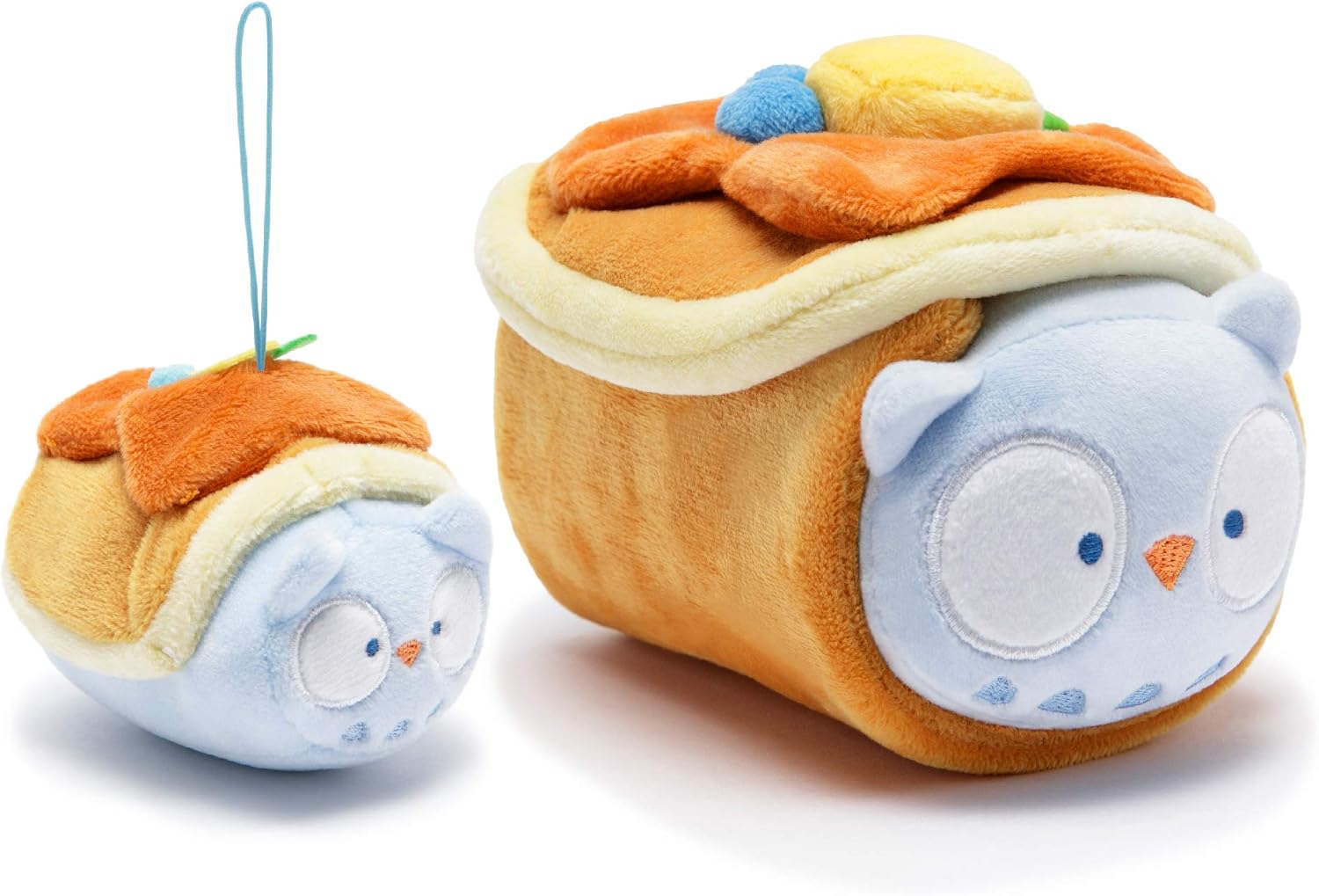Anirollz Stuffed Animal Plush Toy – 3” & 6" Official Roll Blanket Outfitz Doll | Soft, Squishy, Warm, Cute, Comfort, Safe | Birthday Decorations Gift Blueberry Pancake Pillow with Owl Owlyroll