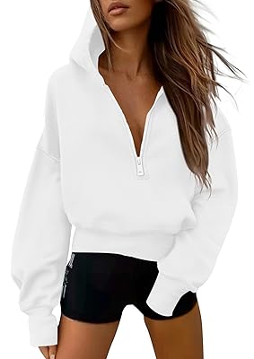 PRETTYGARDEN Women's 2025 Fall Hooded Sweatshirts Long Sleeve Half Zip Cropped Hoodies Pullover Winter Fashion Clothes