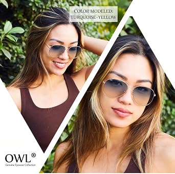 OWL 3 Pairs Classic Aviator Sunglasses Two Tone Color Lens Gold Metal Frame UV 400 Sun Protection