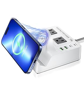 USB Charging Station for Multiple Devices Apple, TOPOINT 7 in 1 Power Strip with Wireless Charger for iPhone, 65W Fast Charging USB C Charger Block Phone for Samsung Android MacBook iPad Tablet