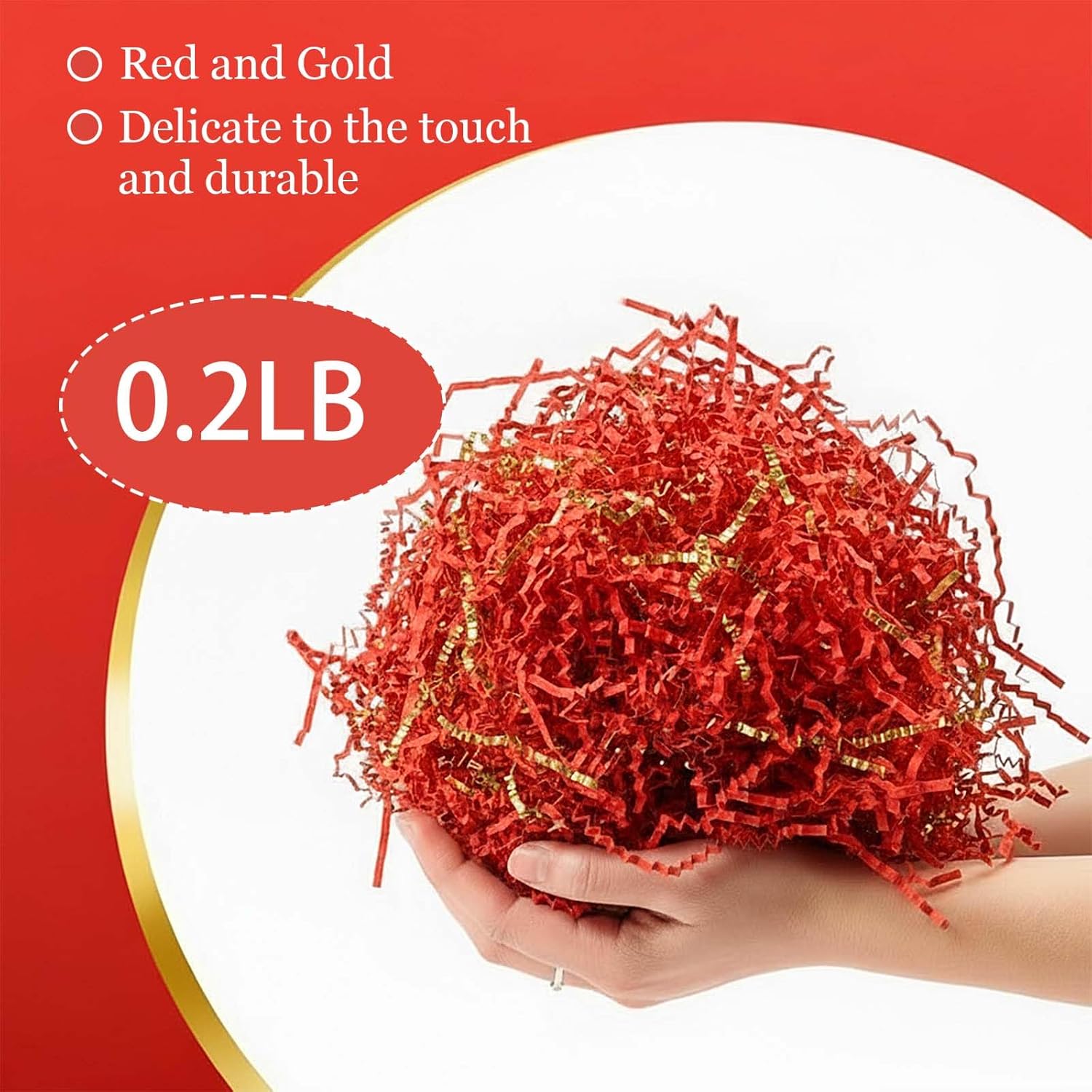 4 oz Premium Crinkle Paper Filler - Double Color Shredded Paper for Gift Wrapping, Basket Filling, Gift Box Decoration,Perfect for Birthdays, Christmas, Weddings (Red and Gold) - Image 3