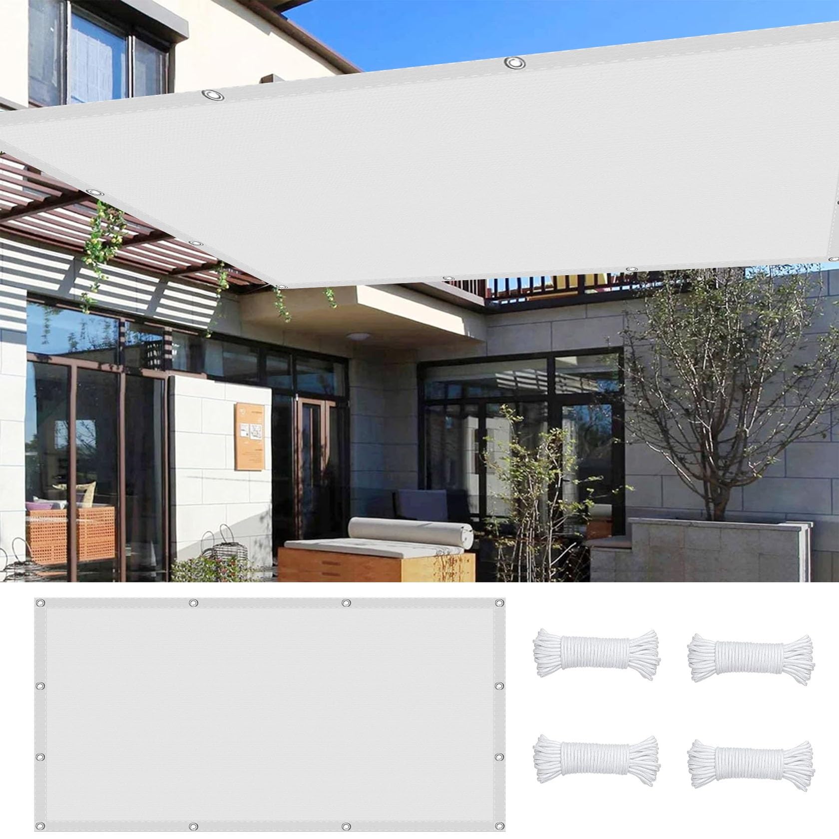 Voile d'ombrage rectangulaire blanc pour éliminer la chaleur sur terrasse et balcon