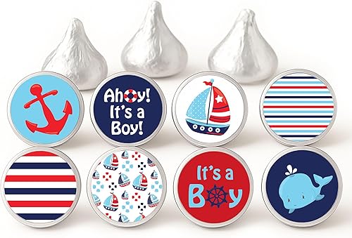 Etiquetas náuticas con texto en inglés «It's a Boy» para chocolates Hershey's Kiss – Calcomanías de caramelo para baby shower – Juego de 240